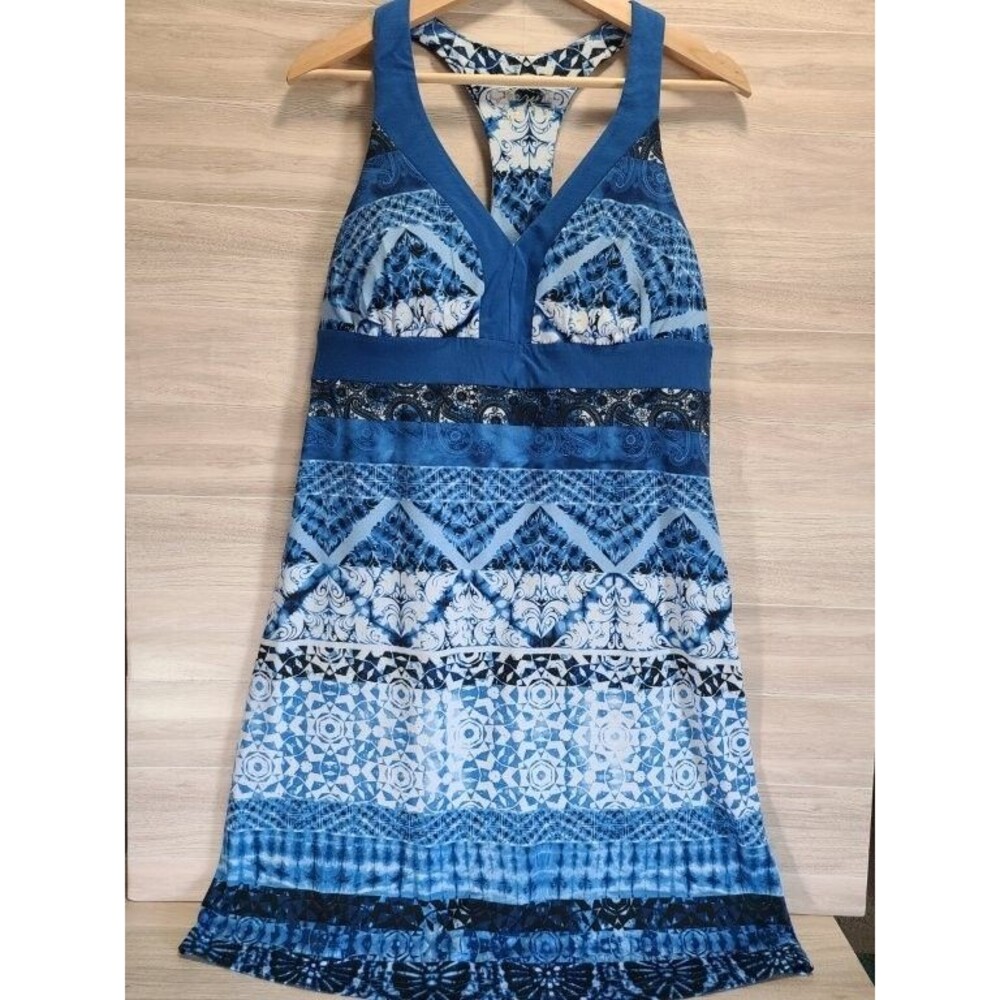 Gerry Blue Geometric Dress Womens Large Sleeveless Halter Casual Summer Travel